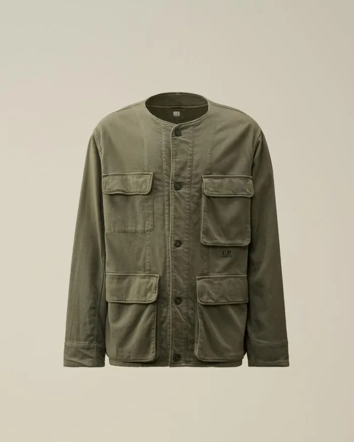 CP Company Overshirt Armored Stretch Satin Buttoned Overshirt Grape Leaf Green 8211 Man