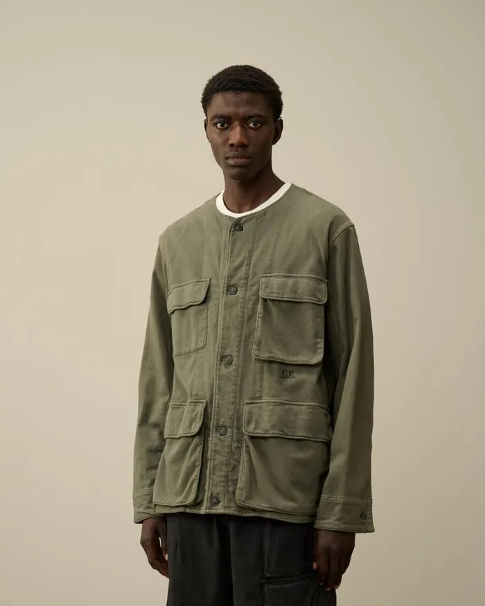 CP Company Overshirt Armored Stretch Satin Buttoned Overshirt Grape Leaf Green 8211 Man