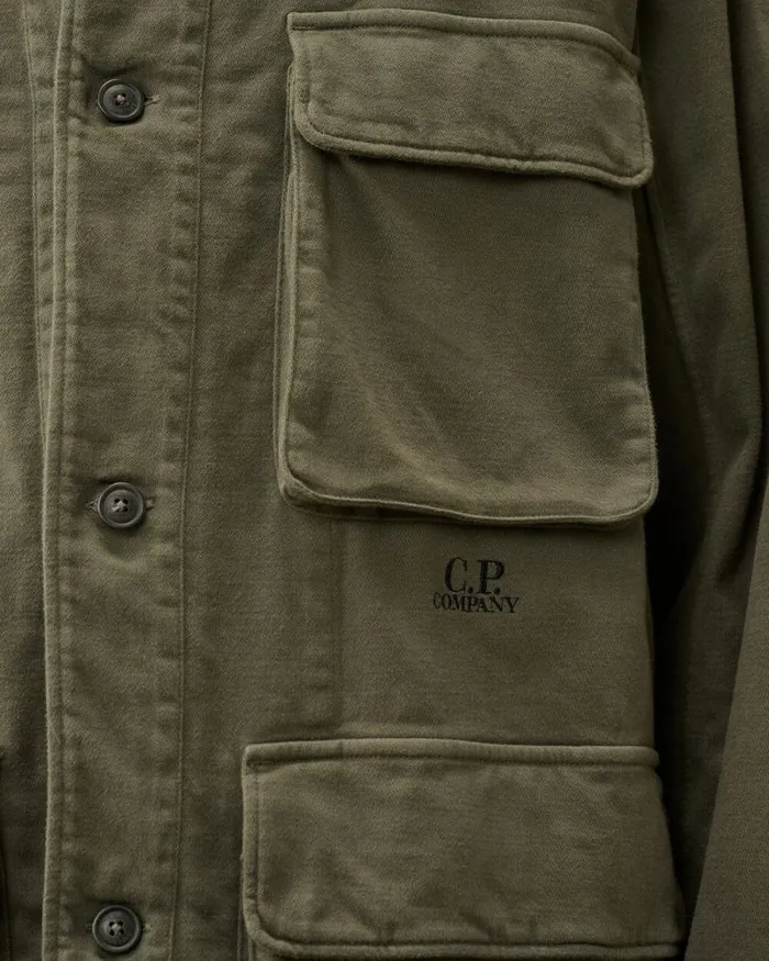 CP Company Overshirt Armored Stretch Satin Buttoned Overshirt Grape Leaf Green 8211 Man