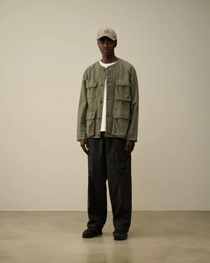 CP Company Overshirt Armored Stretch Satin Buttoned Overshirt Grape Leaf Green 8211 Man
