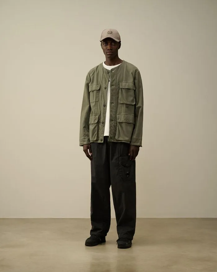 CP Company Overshirt Armored Stretch Satin Buttoned Overshirt Grape Leaf Green 8211 Man