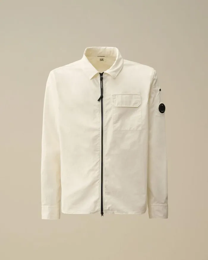 CP Company Overshirt Organic Gabardine Zipped Overshirt Gauze White 8211 Man