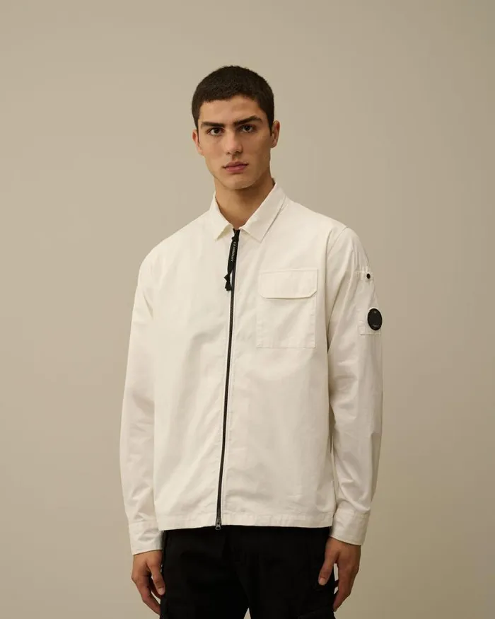 CP Company Overshirt Organic Gabardine Zipped Overshirt Gauze White 8211 Man