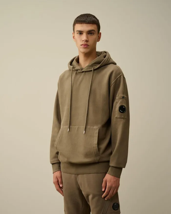CP Company Sweatshirts Brushed And Emerized Diagonal Fleece Lens Hooded Sweatshirt Walnut Beige 8211 Man