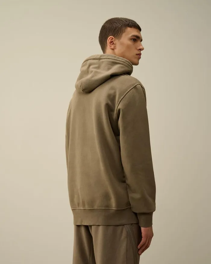 CP Company Sweatshirts Brushed And Emerized Diagonal Fleece Lens Hooded Sweatshirt Walnut Beige 8211 Man