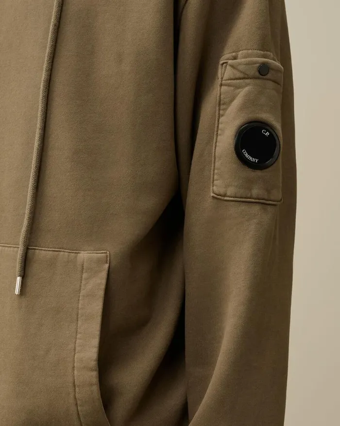 CP Company Sweatshirts Brushed And Emerized Diagonal Fleece Lens Hooded Sweatshirt Walnut Beige 8211 Man