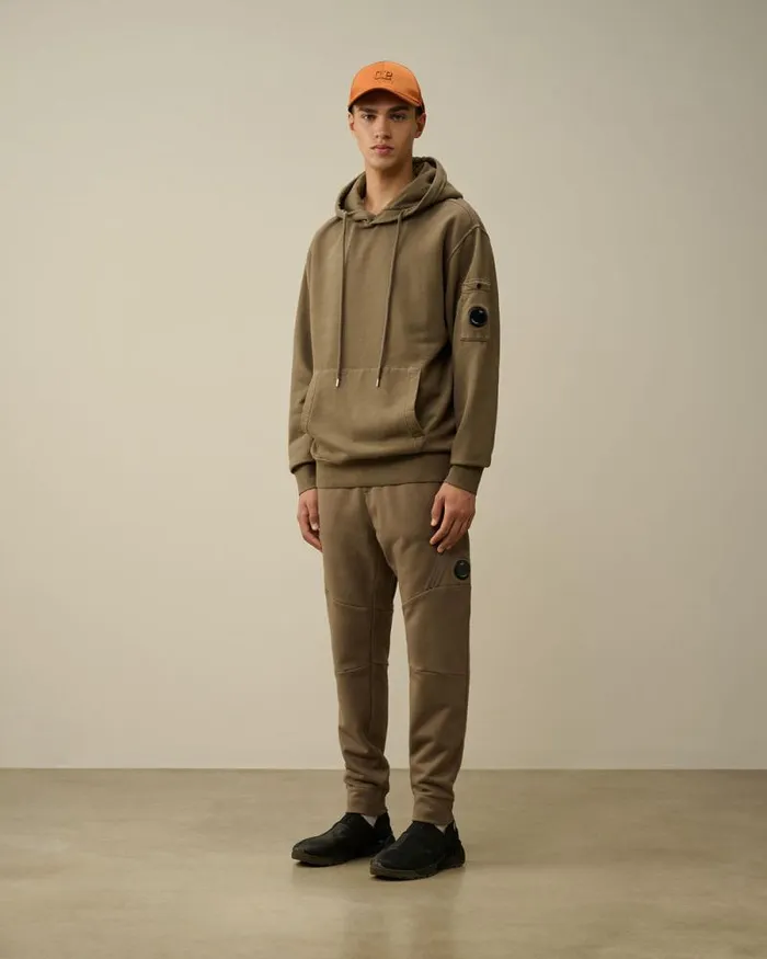 CP Company Sweatshirts Brushed And Emerized Diagonal Fleece Lens Hooded Sweatshirt Walnut Beige 8211 Man