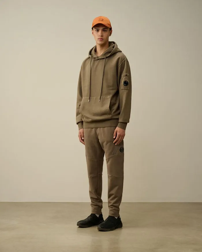 CP Company Sweatshirts Brushed And Emerized Diagonal Fleece Lens Hooded Sweatshirt Walnut Beige 8211 Man