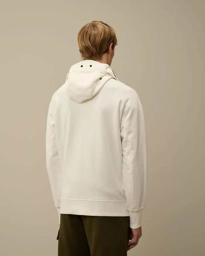 CP Company Sweatshirts Diagonal Raised Fleece Explorer Zipped Hooded Sweatshirt Gauze White 8211 Man