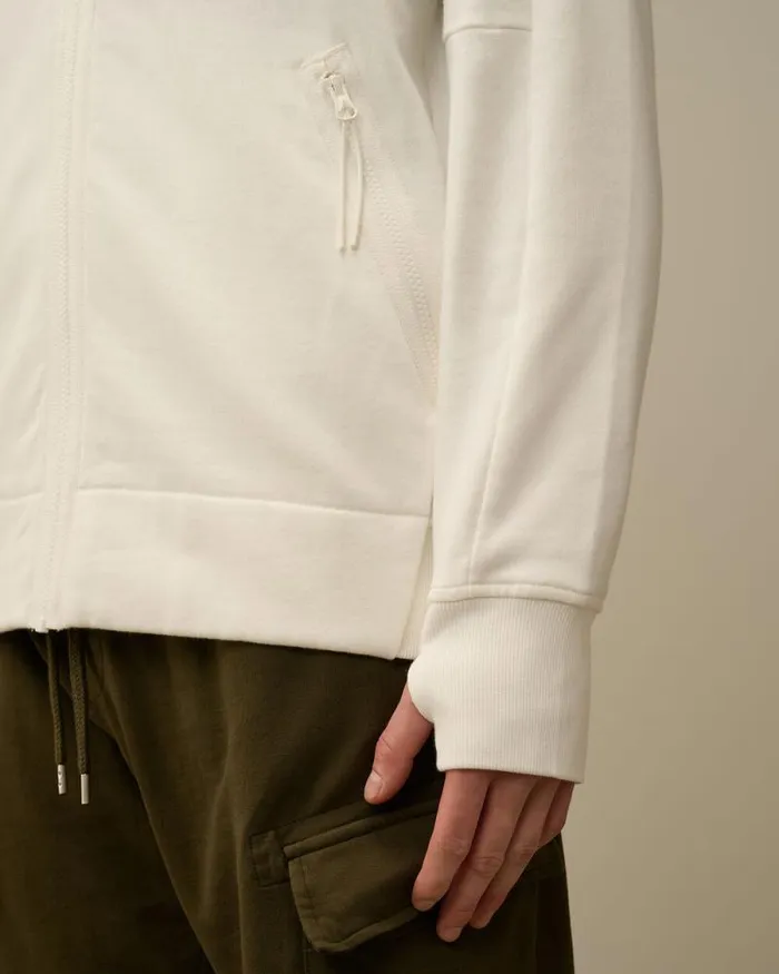 CP Company Sweatshirts Diagonal Raised Fleece Explorer Zipped Hooded Sweatshirt Gauze White 8211 Man