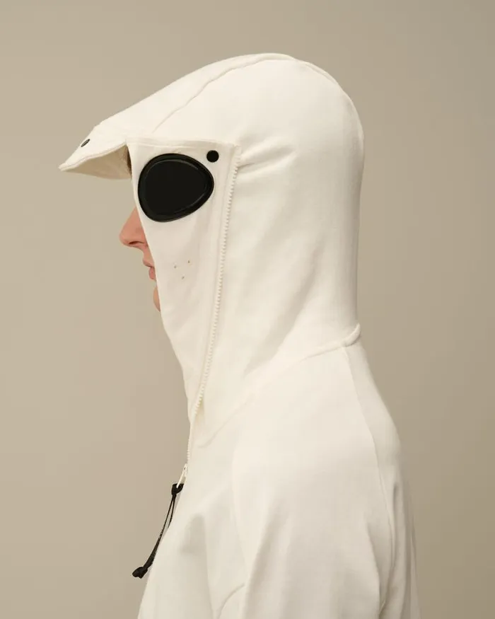 CP Company Sweatshirts Diagonal Raised Fleece Explorer Zipped Hooded Sweatshirt Gauze White 8211 Man
