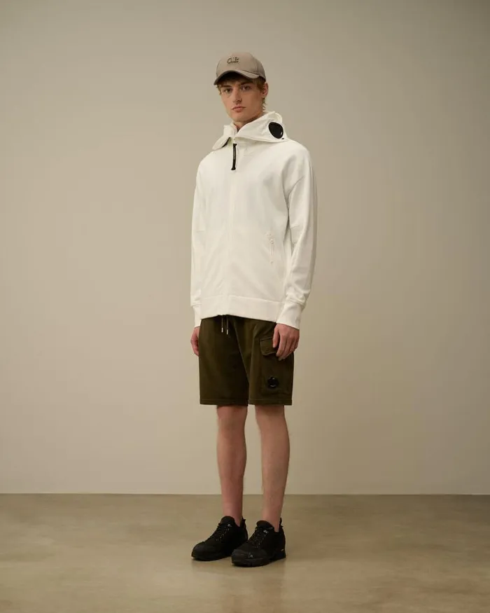 CP Company Sweatshirts Diagonal Raised Fleece Explorer Zipped Hooded Sweatshirt Gauze White 8211 Man