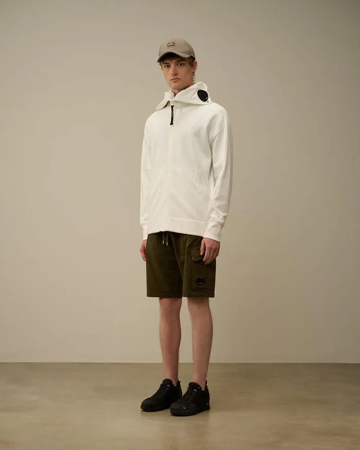 CP Company Sweatshirts Diagonal Raised Fleece Explorer Zipped Hooded Sweatshirt Gauze White 8211 Man