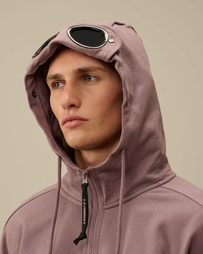 CP Company Sweatshirts Diagonal Raised Fleece Goggle Zipped Hooded Sweatshirt Purple Dove 8211 Man