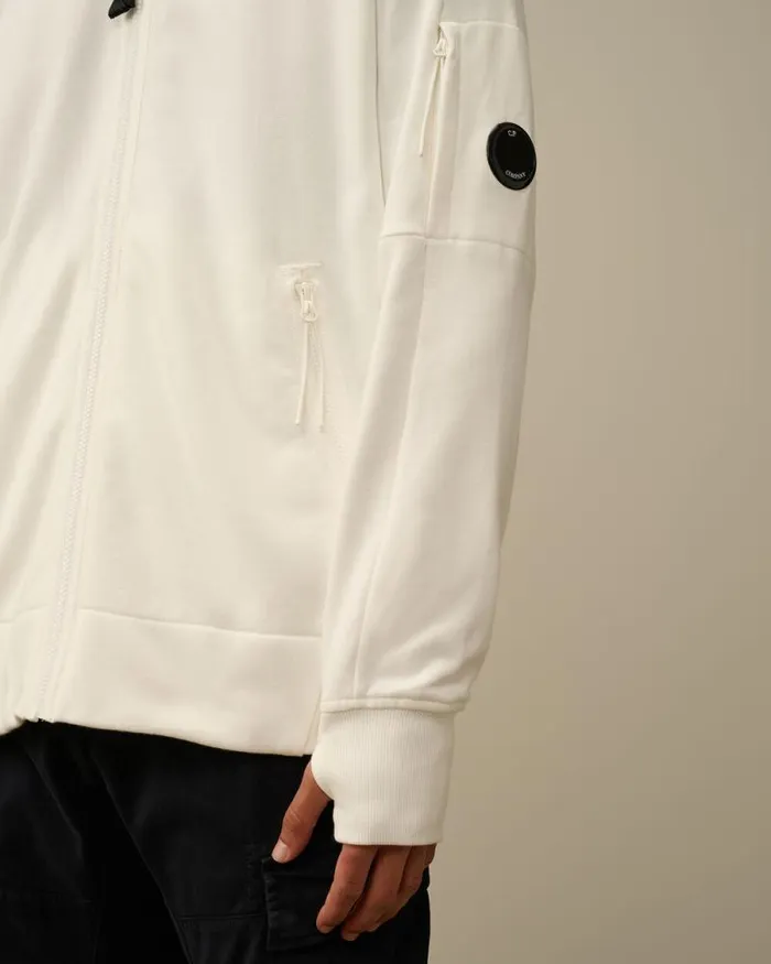 CP Company Sweatshirts Diagonal Raised Fleece Zipped Hooded Sweatshirt Gauze White 8211 Man