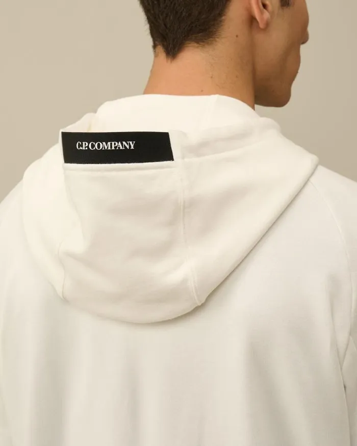 CP Company Sweatshirts Diagonal Raised Fleece Zipped Hooded Sweatshirt Gauze White 8211 Man