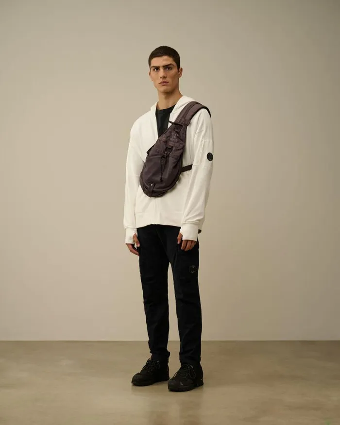 CP Company Sweatshirts Diagonal Raised Fleece Zipped Hooded Sweatshirt Gauze White 8211 Man