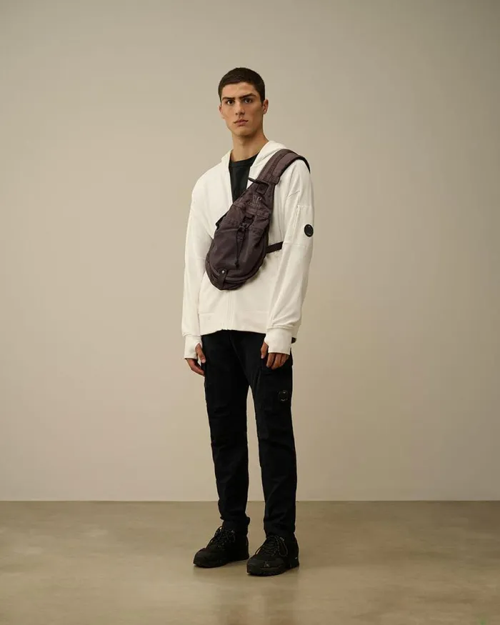 CP Company Sweatshirts Diagonal Raised Fleece Zipped Hooded Sweatshirt Gauze White 8211 Man