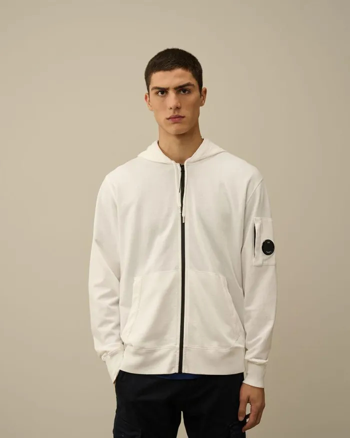 CP Company Sweatshirts Light Fleece Zipped Hooded Sweatshirt Gauze White 8211 Man