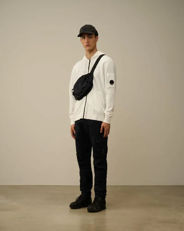 CP Company Sweatshirts Light Fleece Zipped Hooded Sweatshirt Gauze White 8211 Man