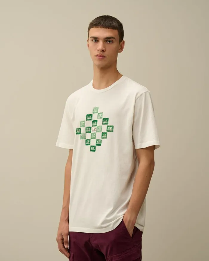 CP Company Tshirts and Polo 241 Jersey Printed Logo Grid TShirt Gauze White 8211 Man
