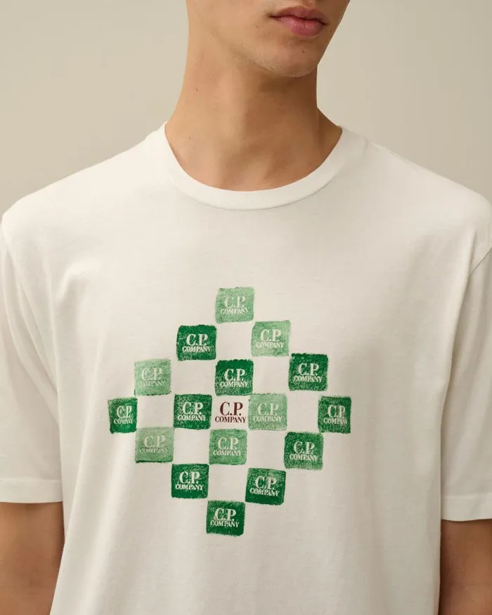 CP Company Tshirts and Polo 241 Jersey Printed Logo Grid TShirt Gauze White 8211 Man