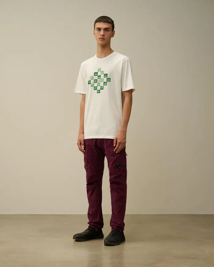 CP Company Tshirts and Polo 241 Jersey Printed Logo Grid TShirt Gauze White 8211 Man