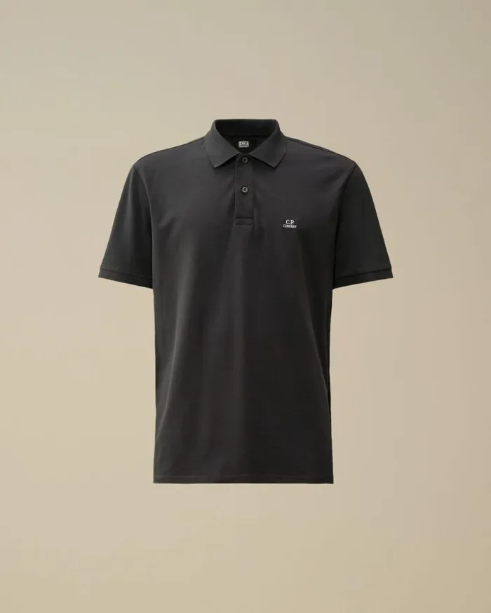 CP Company Tshirts and Polo Stretch Piquet Logo Polo Black Sand 8211 Man
