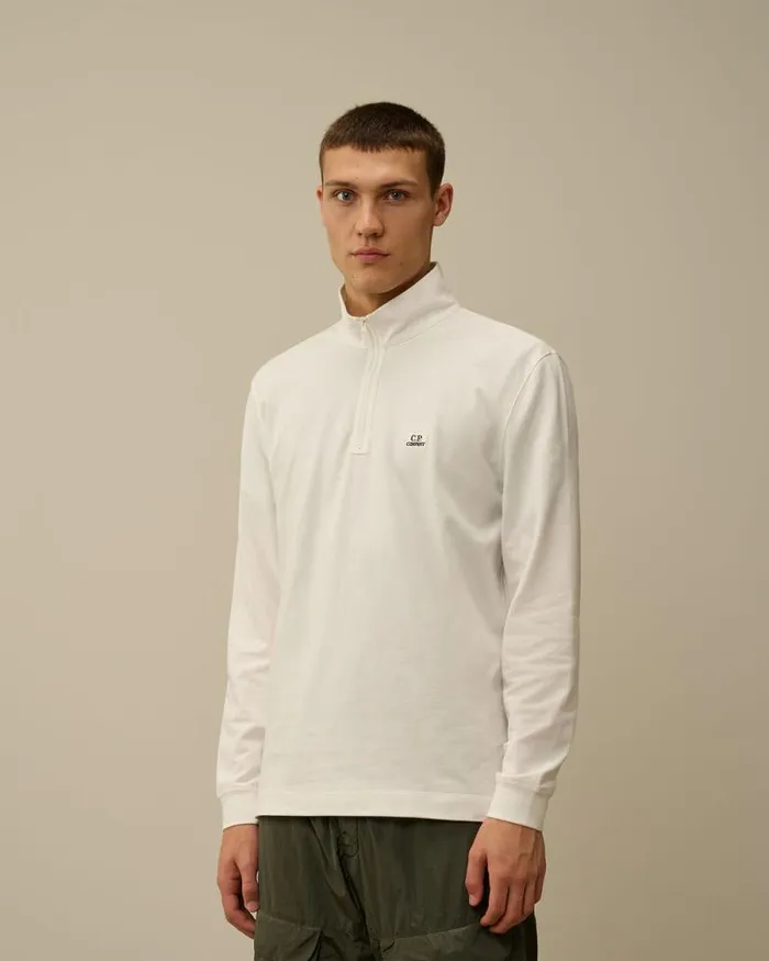 CP Company Tshirts and Polo Stretch Piquet Longsleeve Zipped Polo Gauze White 8211 Man