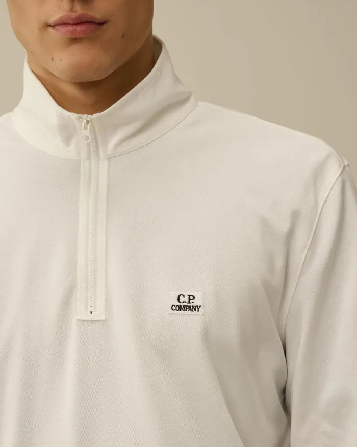 CP Company Tshirts and Polo Stretch Piquet Longsleeve Zipped Polo Gauze White 8211 Man
