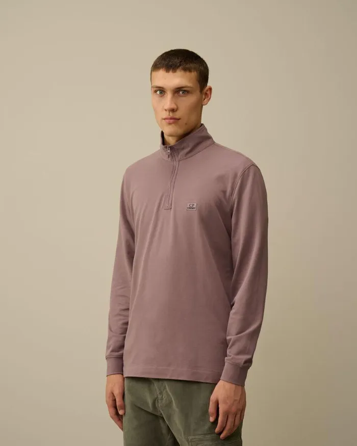 CP Company Tshirts and Polo Stretch Piquet Longsleeve Zipped Polo Purple Dove 8211 Man