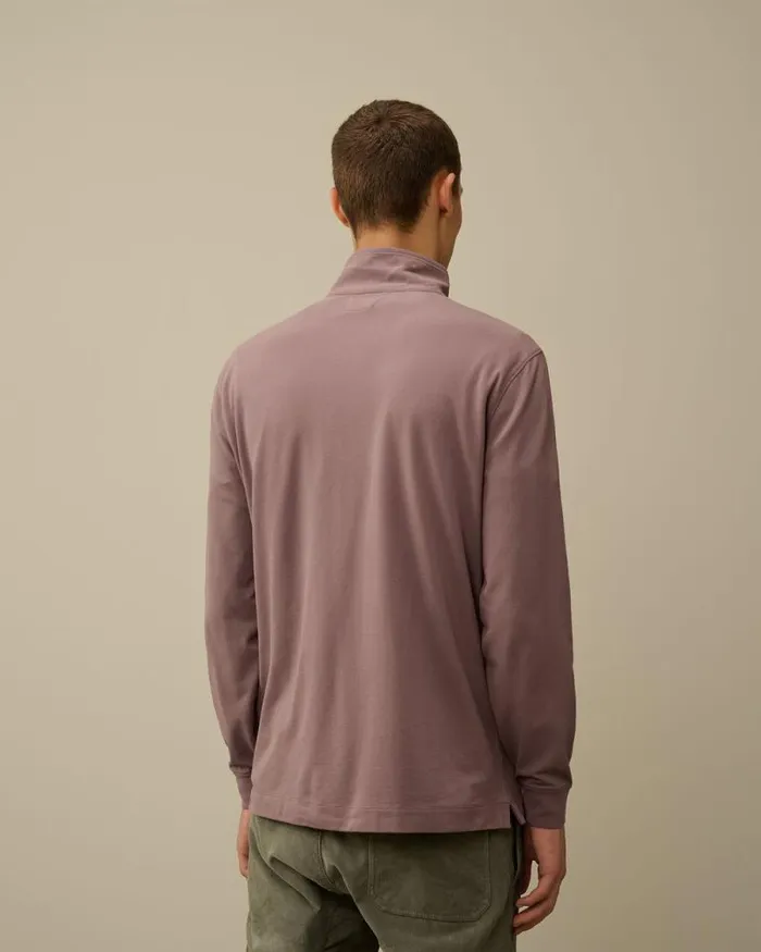 CP Company Tshirts and Polo Stretch Piquet Longsleeve Zipped Polo Purple Dove 8211 Man