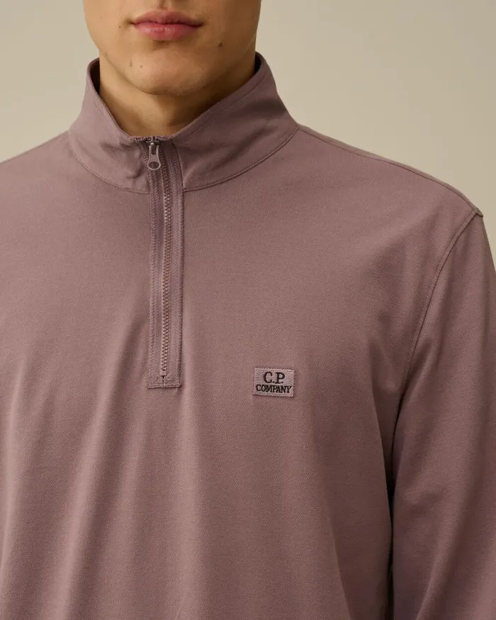 CP Company Tshirts and Polo Stretch Piquet Longsleeve Zipped Polo Purple Dove 8211 Man