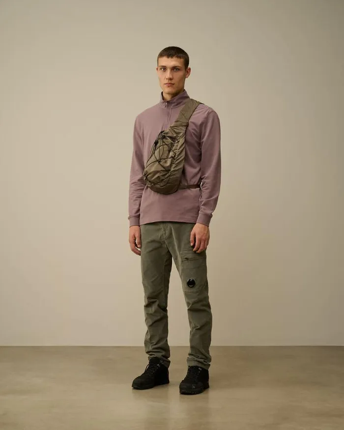CP Company Tshirts and Polo Stretch Piquet Longsleeve Zipped Polo Purple Dove 8211 Man