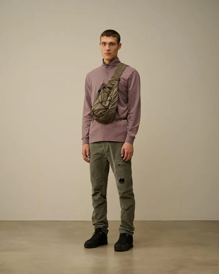 CP Company Tshirts and Polo Stretch Piquet Longsleeve Zipped Polo Purple Dove 8211 Man