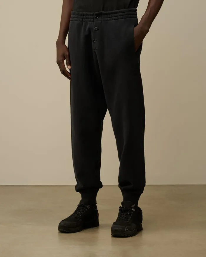 CP Company Tracksuits and Shorts Diagonal Fleece Logo Buttoned Sweatpants Black Sand 8211 Man