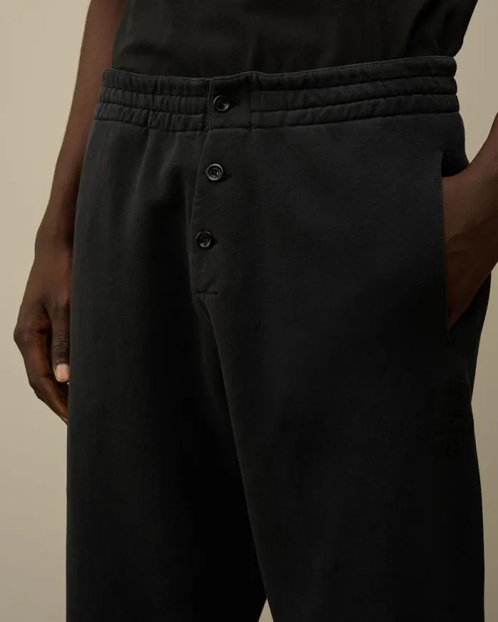 CP Company Tracksuits and Shorts Diagonal Fleece Logo Buttoned Sweatpants Black Sand 8211 Man