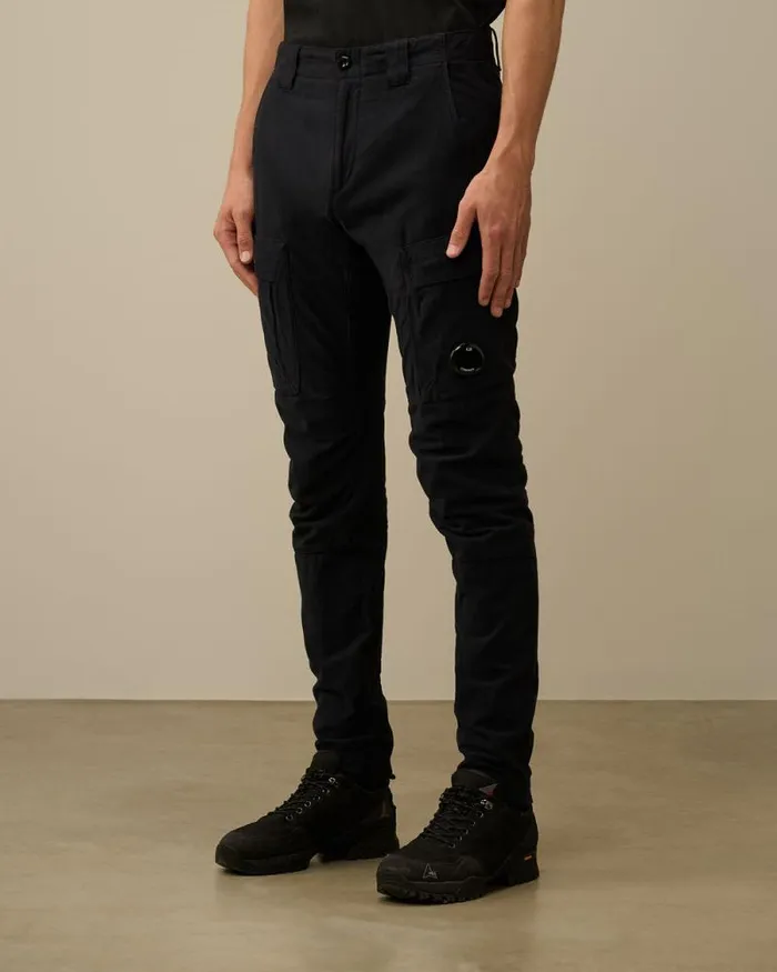 CP Company Trousers Ottoman Stretch Emerized Ergonomic Cargo Pants Total Eclipse Blue 8211 Man