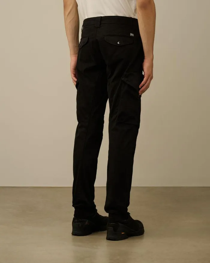 CP Company Trousers Stretch Sateen Ergonomic Lens Cargo Pants Black 8211 Man