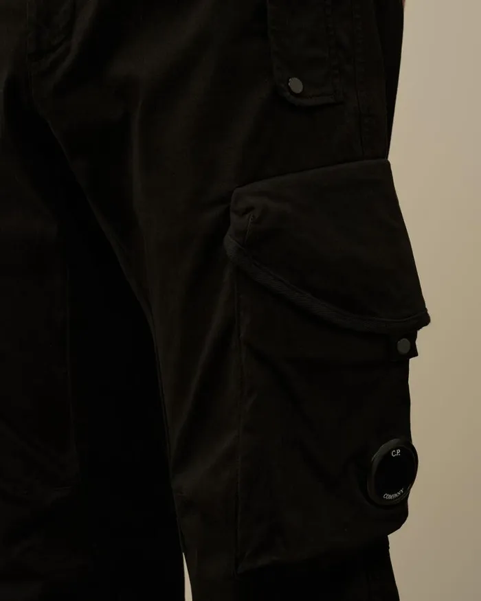 CP Company Trousers Stretch Sateen Ergonomic Lens Cargo Pants Black 8211 Man