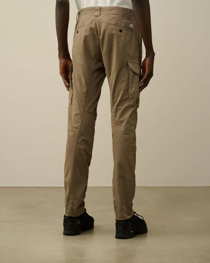 CP Company Trousers Stretch Sateen Ergonomic Lens Double Cargo Pants Walnut Beige 8211 Man