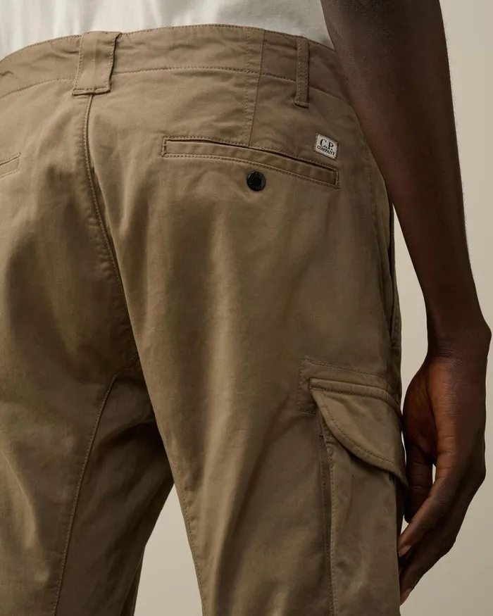 CP Company Trousers Stretch Sateen Ergonomic Lens Double Cargo Pants Walnut Beige 8211 Man