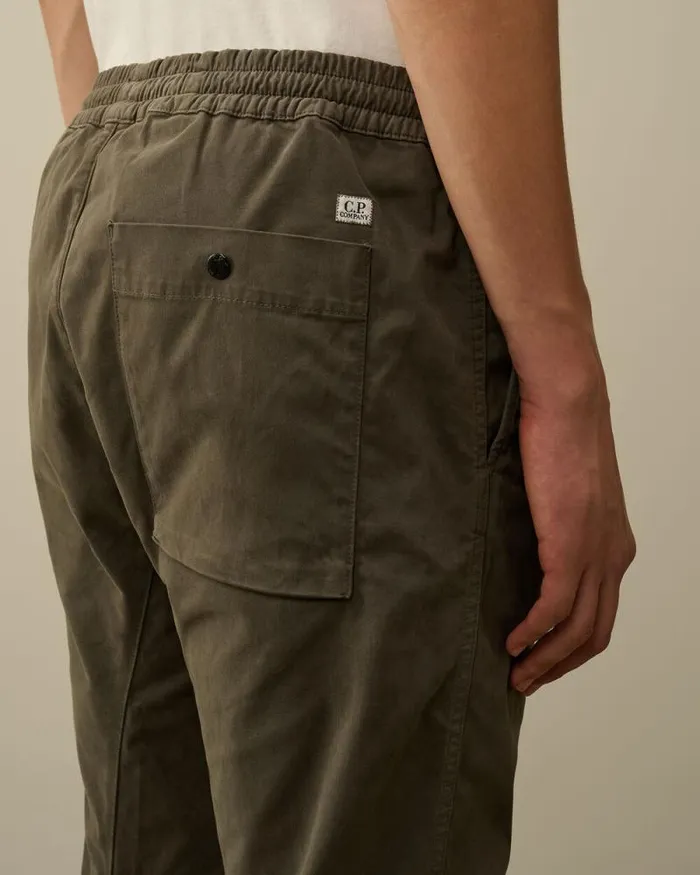 CP Company Trousers Stretch Sateen Ergonomic Lens Single Cargo Pants Grape Leaf Green 8211 Man