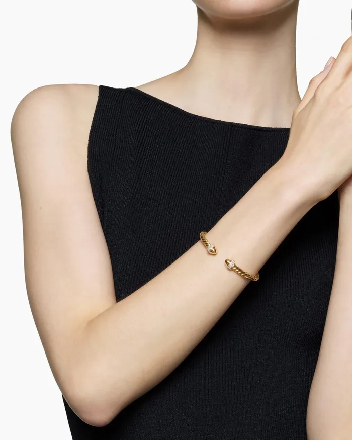 Cable Bracelet In 18K Yellow Gold With Diamonds 5mm Women David Yurman Cuff Cable Bracelet In 18K Yellow Gold With Diamonds 5mm Women David Yurman Cuff