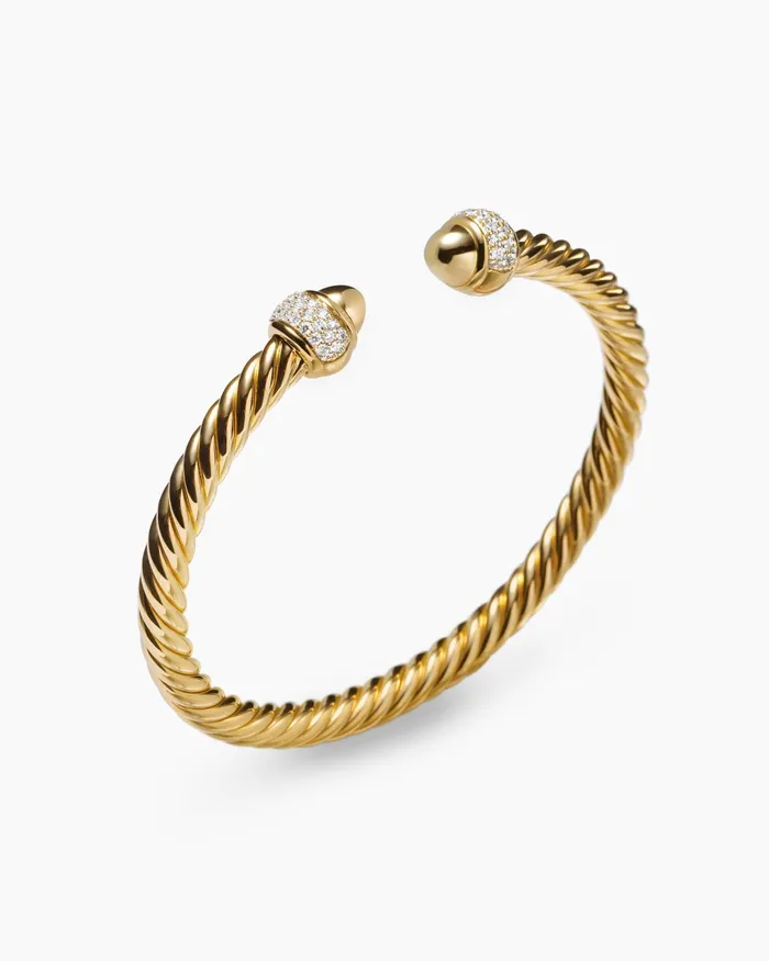 Cable Bracelet In 18K Yellow Gold With Diamonds 5mm Women David Yurman Cuff Cable Bracelet In 18K Yellow Gold With Diamonds 5mm Women David Yurman Cuff
