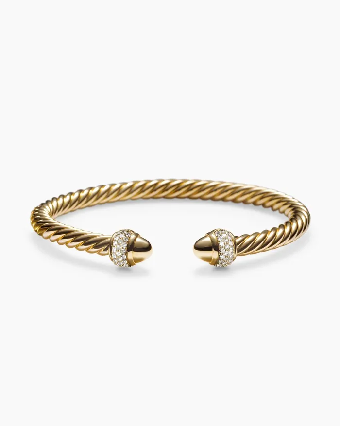 Cable Bracelet In 18K Yellow Gold With Diamonds 5mm Women David Yurman Cuff Cable Bracelet In 18K Yellow Gold With Diamonds 5mm Women David Yurman Cuff