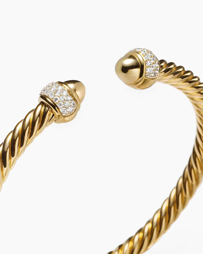 Cable Bracelet In 18K Yellow Gold With Diamonds 5mm Women David Yurman Cuff Cable Bracelet In 18K Yellow Gold With Diamonds 5mm Women David Yurman Cuff