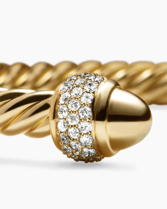 Cable Bracelet In 18K Yellow Gold With Diamonds 5mm Women David Yurman Cuff Cable Bracelet In 18K Yellow Gold With Diamonds 5mm Women David Yurman Cuff