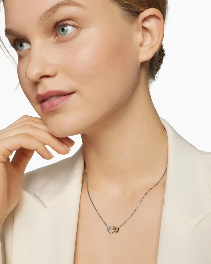 Cable Collectibles Interlocking Heart Necklace In Sterling Silver With 18K Yellow Gold 164mm Women David Yurman Pendant Cable Collectibles Interlocking Heart Necklace In Sterling Silver With 18K Yellow Gold 164mm Women David Yurman Pendant