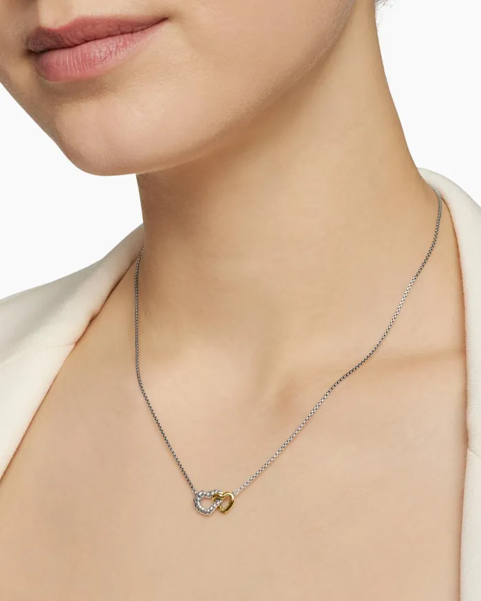 Cable Collectibles Interlocking Heart Necklace In Sterling Silver With 18K Yellow Gold 164mm Women David Yurman Pendant Cable Collectibles Interlocking Heart Necklace In Sterling Silver With 18K Yellow Gold 164mm Women David Yurman Pendant